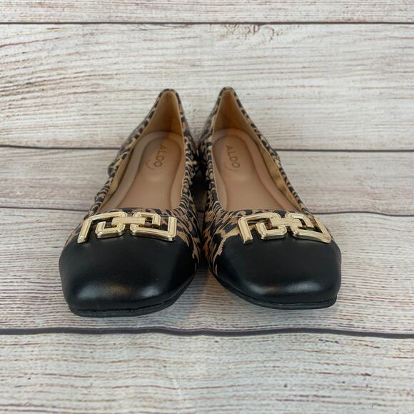 Aldo Dwendadan Womens Sz 7B Ballet Flats Cap Toe Cheetah Black - Picture 4 of 11